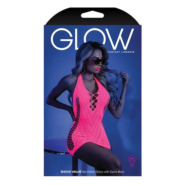 Glow Shock Value Halter Dress Neon Pink O-s Intimates Adult Boutique