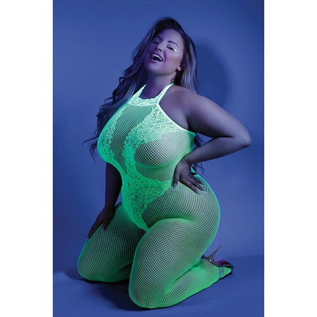 Glow Moonbeam Crotchless Bodystocking Neon Green Q-s Intimates Adult Boutique