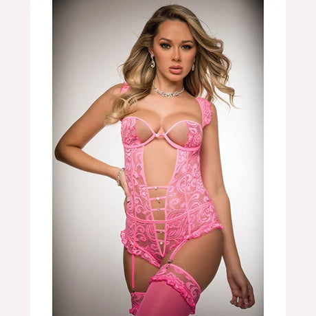 Pinklicious 2pc Lace Teddy Flash Pink O/s Intimates Adult Boutique