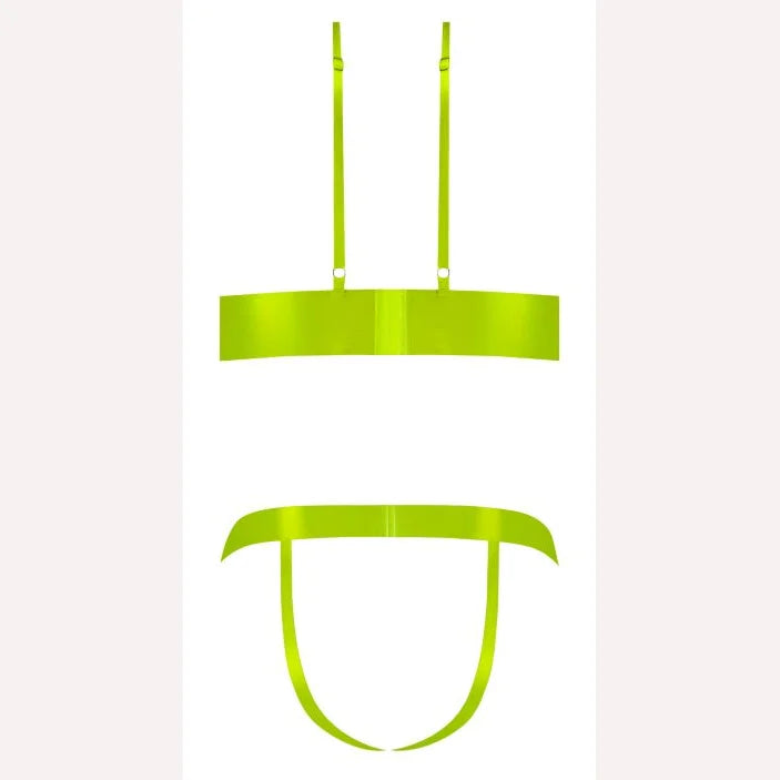 Strap Tease Bra & Crotchless Panty Neon Yellow L/xl Intimates Adult Boutique