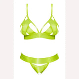 Strap Tease Bra & Crotchless Panty Neon Yellow S/m Intimates Adult Boutique