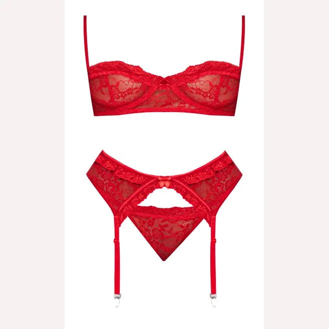 Ooh La Lace Demi Bra Garter & Tanga Red L/xl Intimates Adult Boutique