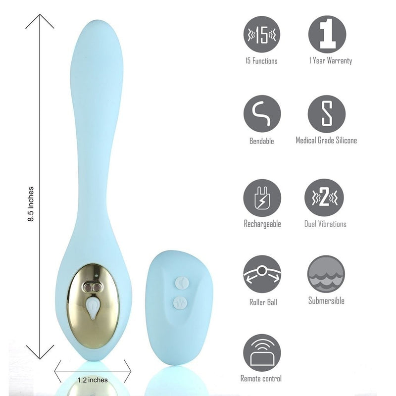 Harmonie Teal Bendable Dual Vibrator W- Remote Control