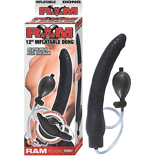 Ram 12in Inflatable Dong Black Intimates Adult Boutique
