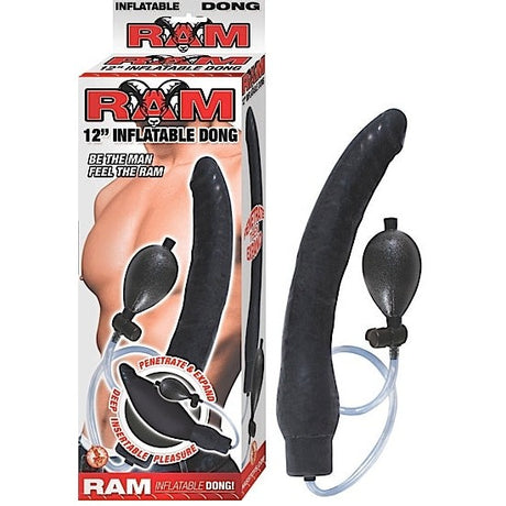 Ram 12in Inflatable Dong Black Intimates Adult Boutique