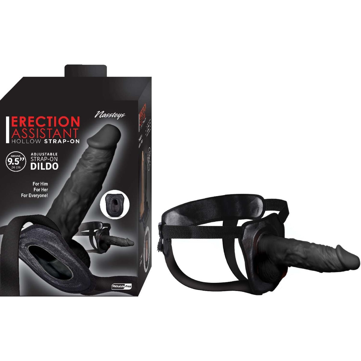 Erection Assistant Hollow Strap-on 9.5 Black " Intimates Adult Boutique