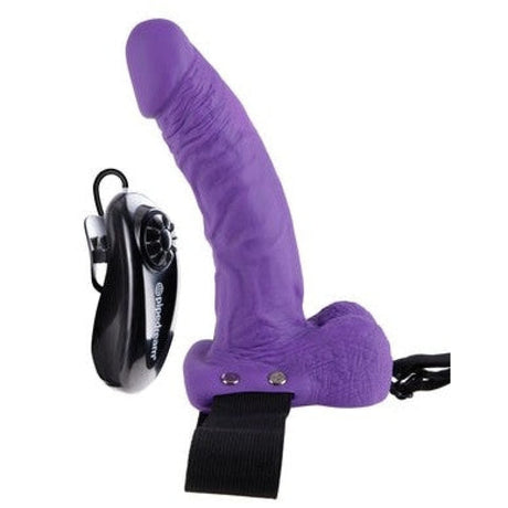 Fetish Fantasy 7 Vibrating Hollow Strap On W-balls Purple " Intimates Adult Boutique
