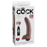 King Cock 9 In Squirting Cock W- Balls Brown Intimates Adult Boutique