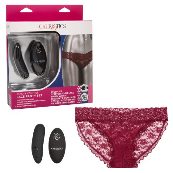 Remote Control Lace Panty Set L-xl Burgundy Intimates Adult Boutique
