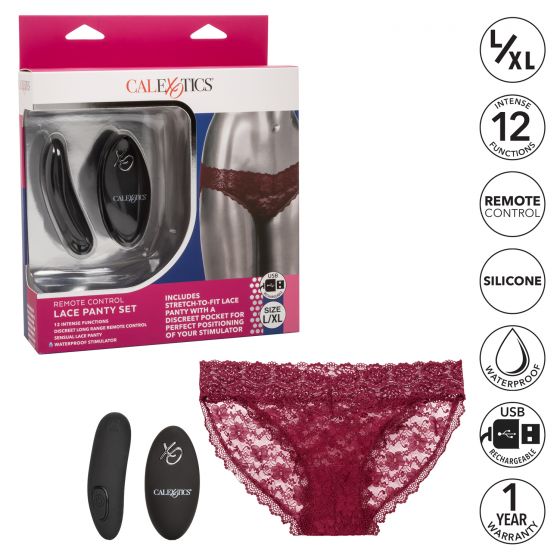 Remote Control Lace Panty Set L-xl Burgundy Intimates Adult Boutique