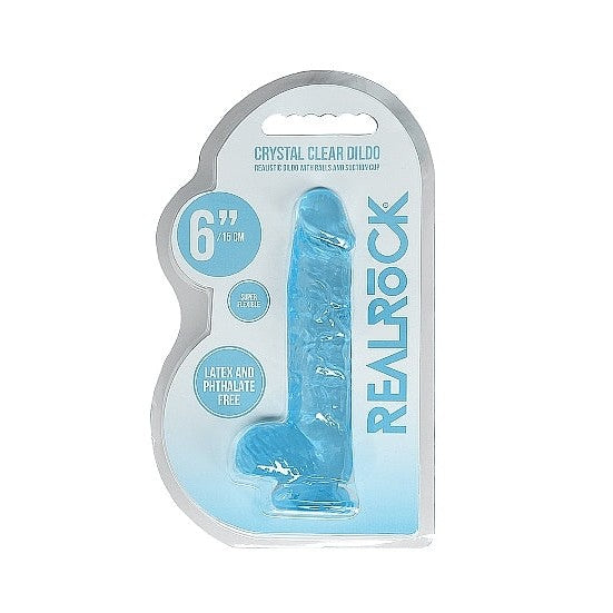 Realrock 6in Realistic Dildo W- Balls Clear Blue Intimates Adult Boutique