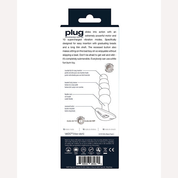 Vedo Plug Rechargeable Anal Plug Black Pearl Intimates Adult Boutique