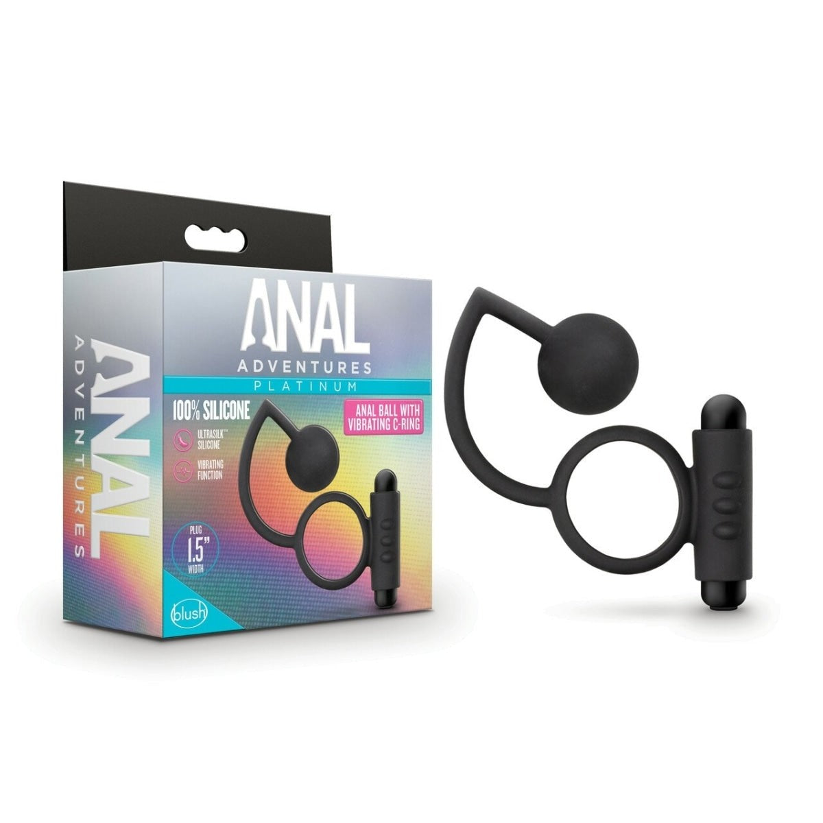 Anal Adventures Platinum Silicone Anal Ball W- C Ring Black Intimates Adult Boutique