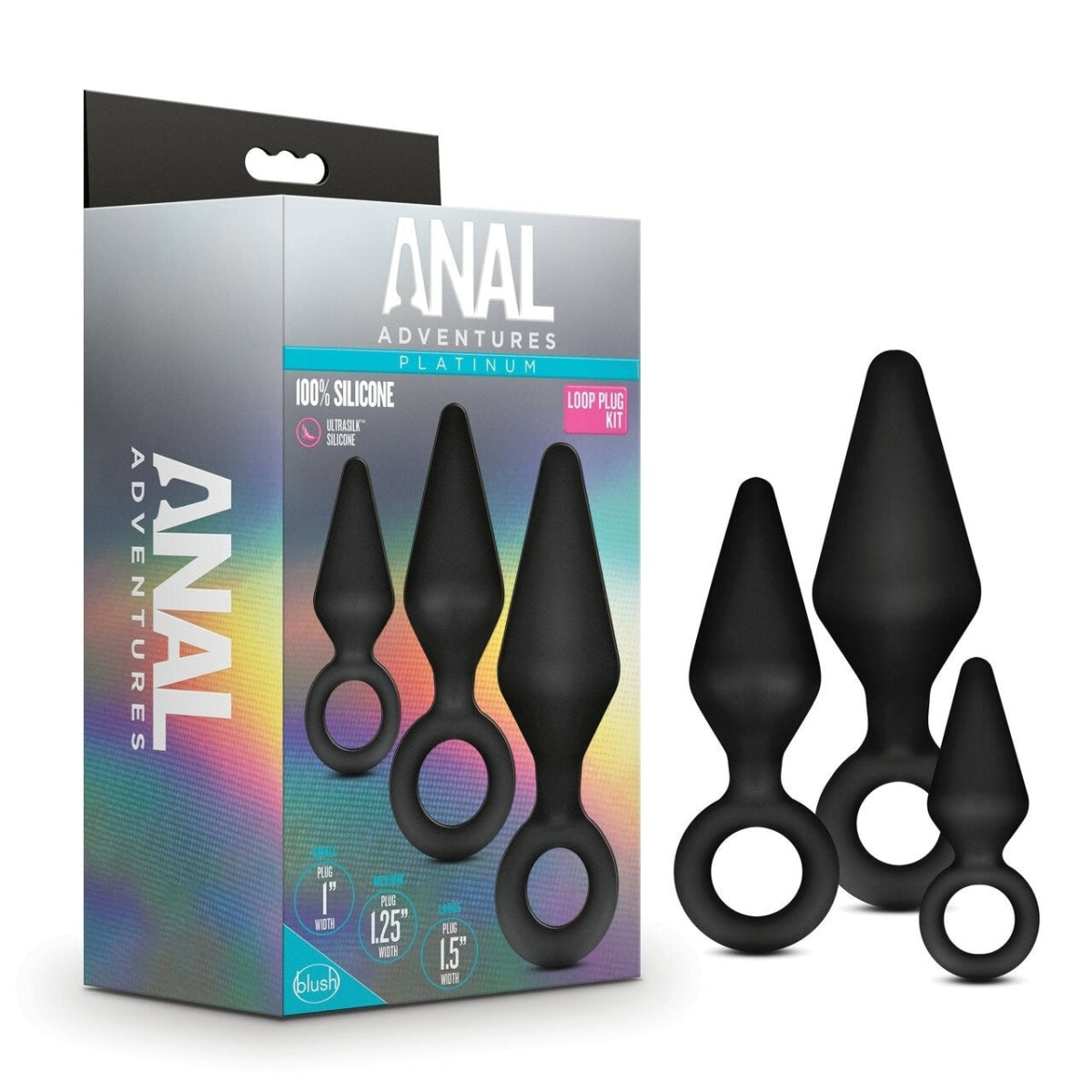 Anal Adventures Platinum Silicone Loop Plug Kit Black Intimates Adult Boutique