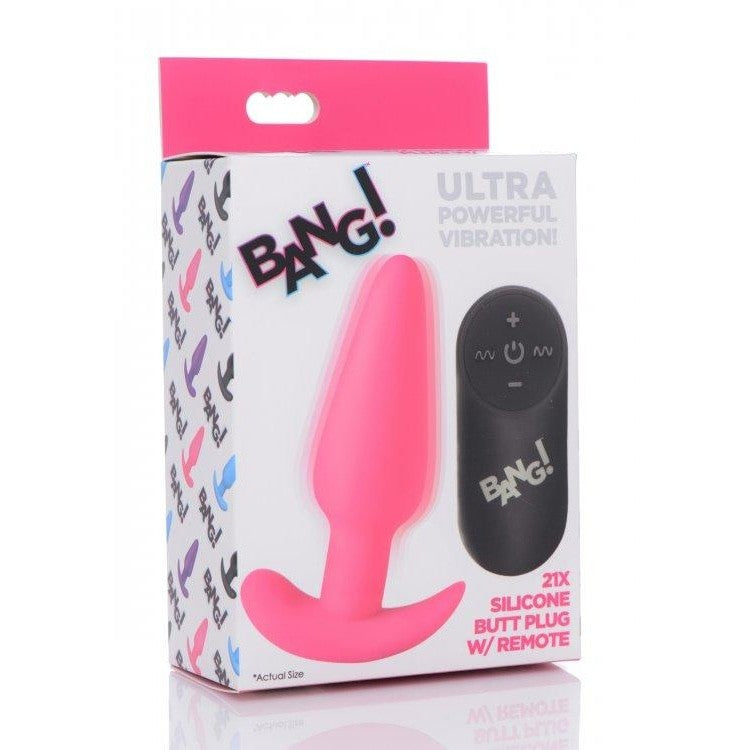 Bang! 21x Vibrating Silicone Butt Plug W- Remote Pink Intimates Adult Boutique