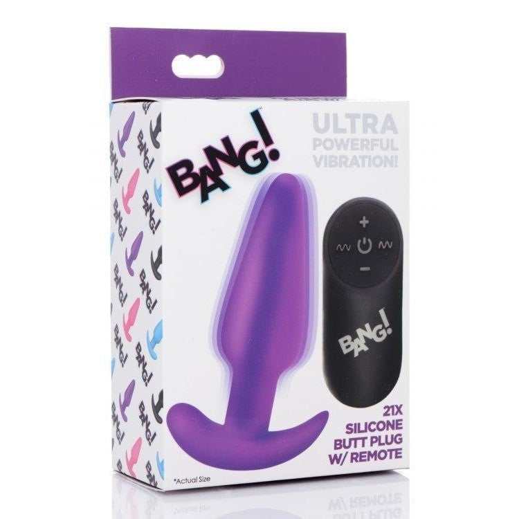 Bang! 21x Vibrating Silicone Butt Plug W- Remote Purple Intimates Adult Boutique