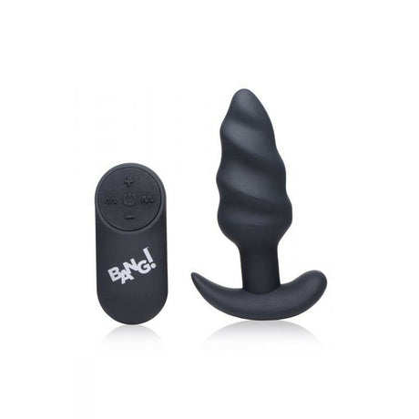 Bang! 21x Vibrating Silicone Swirl Butt Plug W- Remote Black Intimates Adult Boutique