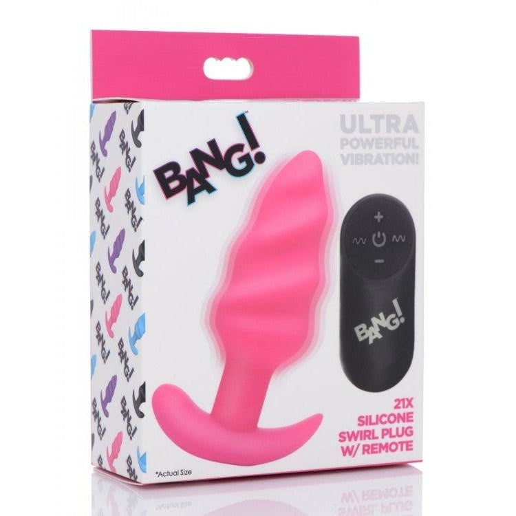 Bang! 21x Vibrating Silicone Swirl Butt Plug W- Remote Pink Intimates Adult Boutique