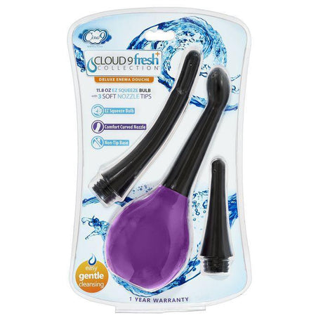 Cloud 9 Fresh + Deluxe Anal Soft Tip Enema Douche 11.8 Oz W- 3 Soft Nozzle Tips Intimates Adult Boutique