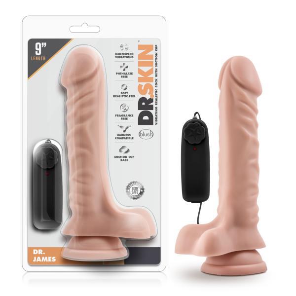 Dr. Skin Dr. James 9in Vibrating Cock W- Suction Cup Vanilla Blush Novelties Sextoys for Women