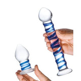 Glas 2pc Douple Penetration Glass Swirly Dildo & Butt Plug Set Intimates Adult Boutique