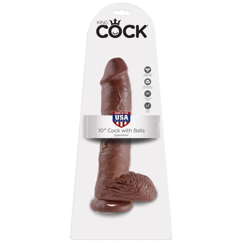 King Cock 10 In Cock W-balls Brown Pipedream Products Dildos