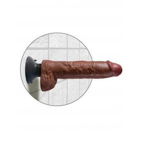 King Cock 10 In Cock W-balls Brown Vibrating Intimates Adult Boutique