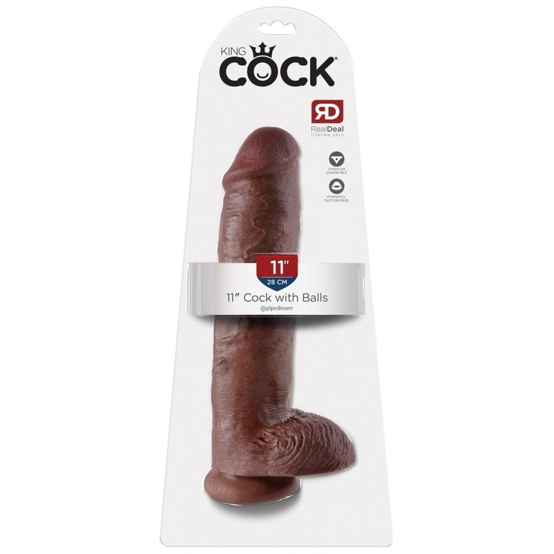 King Cock 11 In Cock W-balls Brown Pipedream Products Dildos
