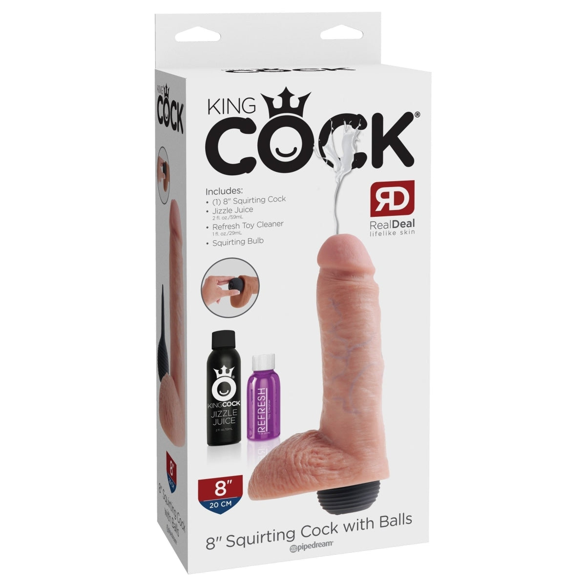 King Cock 8 In Squirting Cock W- Balls Light Intimates Adult Boutique