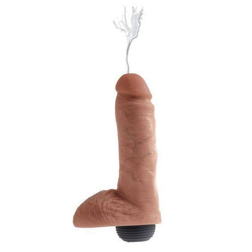 King Cock 8 In Squirting Cock W- Balls Tan Pipedream Products Dildos
