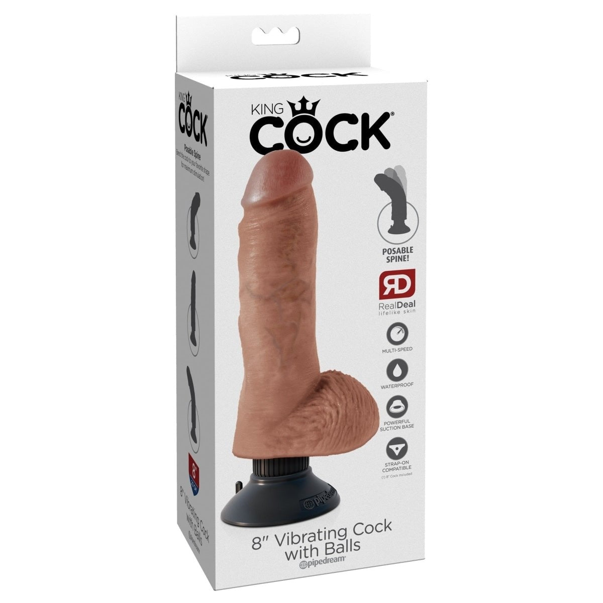 King Cock 8 In Vibrating Tan W- Balls Intimates Adult Boutique
