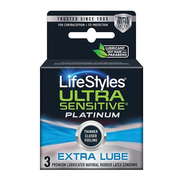 Lifestyles Ultra Sensitive Platinum Extra Lube 3pk Intimates Adult Boutique