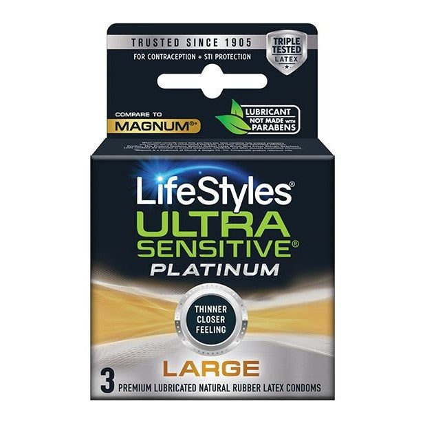 Lifestyles Ultra Sensitive Platinum Large 3pk Intimates Adult Boutique