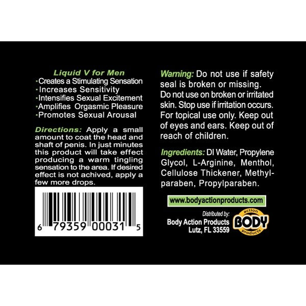 Liquid V Men Bottle .5 Oz Carded Body Action Products Body Lotions