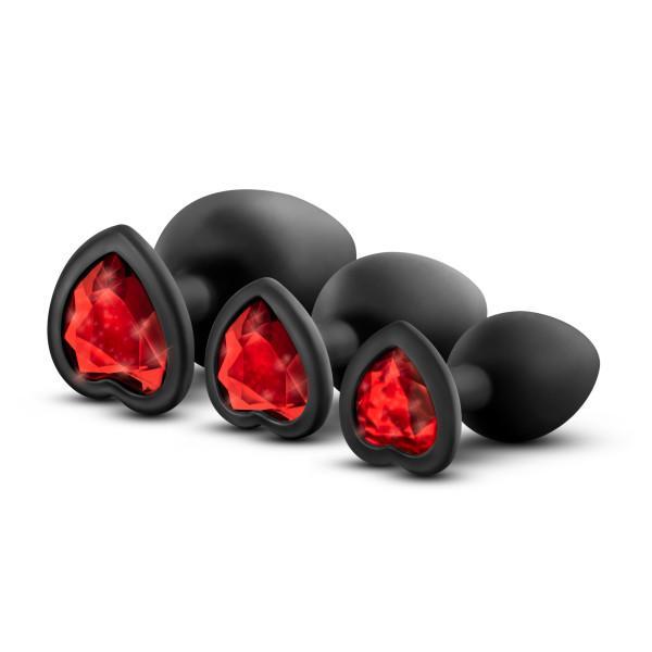 Luxe Bling Plugs Training Kit Black W-red Gems Blush Novelties Anal Toys