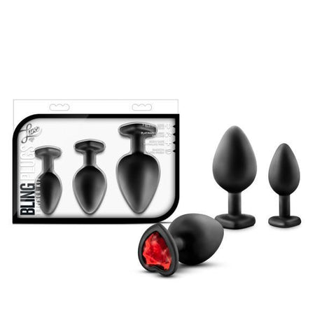 Luxe Bling Plugs Training Kit Black W-red Gems Intimates Adult Boutique