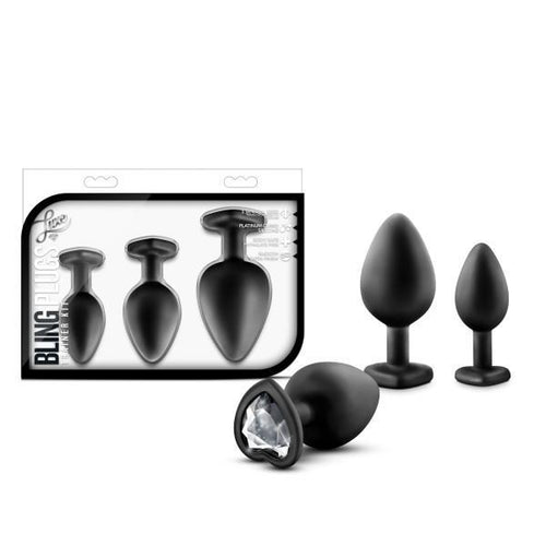 Luxe Bling Plugs Training Kit Black W-white Gems Blush Novelties Anal Toys