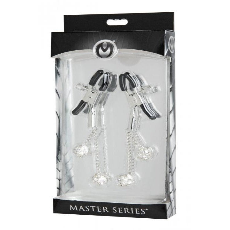 Master Series Rhinestone Nipple Clamps Square Clear Intimates Adult Boutique