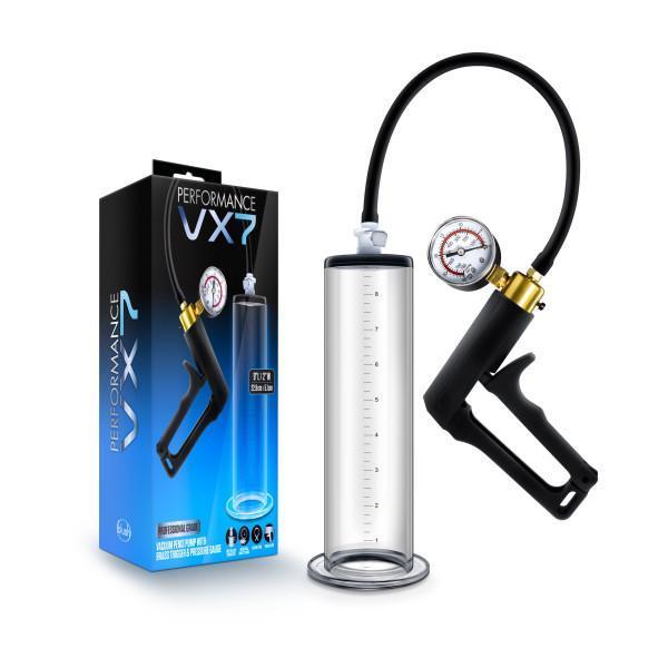 Performance Vx7 Vacuum Penis Pump W- Brass Trigger & Pressure Gauge Clear Blush Novelties Sextoys for Men