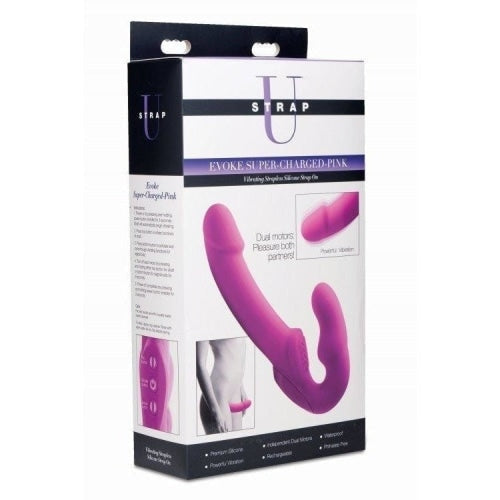 Strap U Evoke Super Charged Pink Vibrating Strapless Silicone Dildo Intimates Adult Boutique