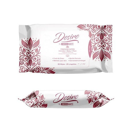 Swiss Navy Desire Unscented Feminine Wipes 25ct One Pack Intimates Adult Boutique