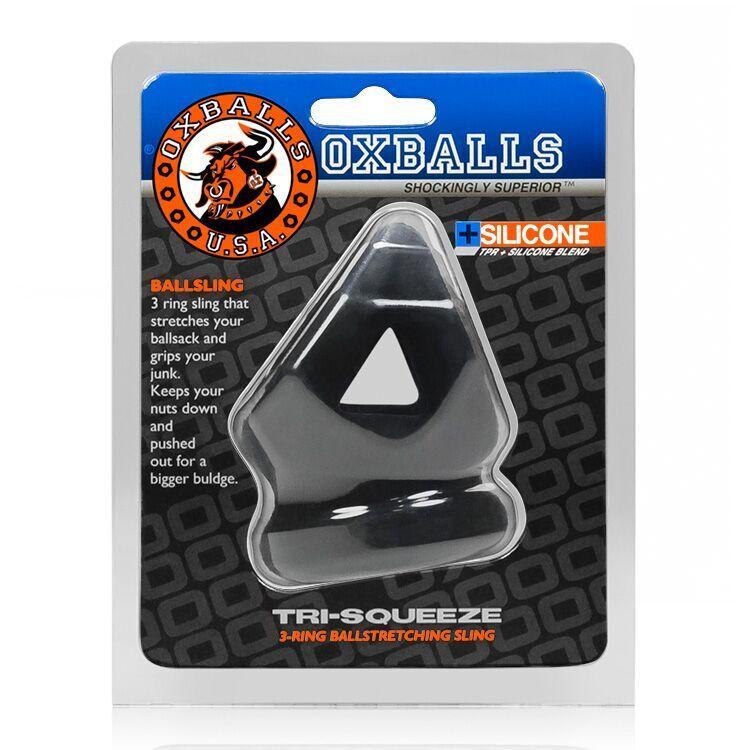 Tri Squeeze Cocksling Ball Stretcher Oxballs Silicone Tpr Blend Black Ice Intimates Adult Boutique