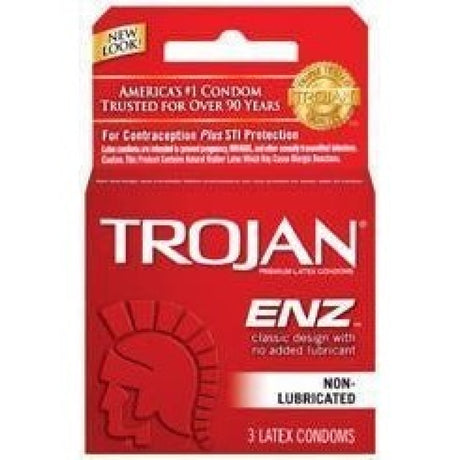 Trojan Enz Regular 3pk(non-lube) Intimates Adult Boutique