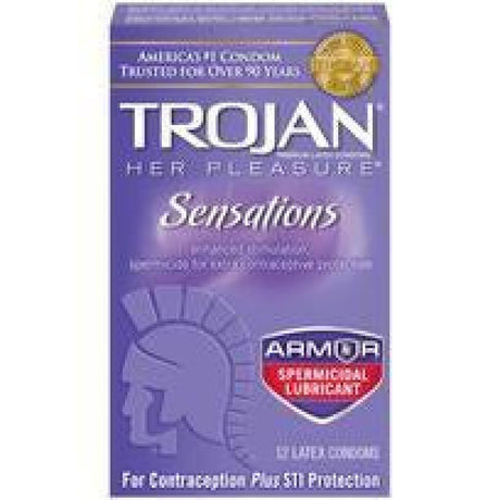 Trojan Her Pleasure Sensations Armor Spermicidal 12pk Intimates Adult Boutique