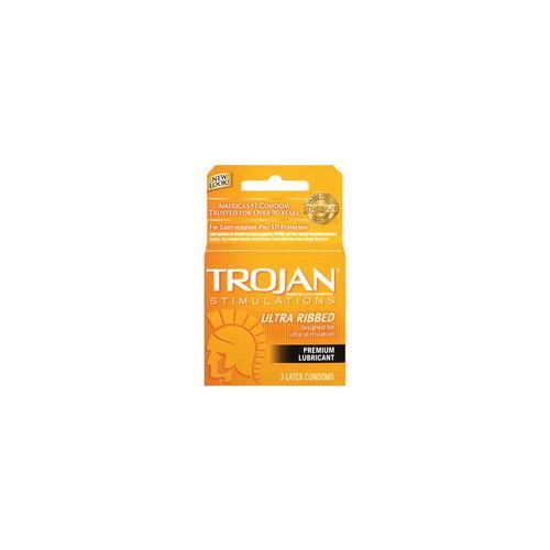 Trojan Ribbed 3pk Intimates Adult Boutique