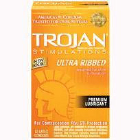 Trojan Stimulations Ultra Ribbed 12 Pack Intimates Adult Boutique