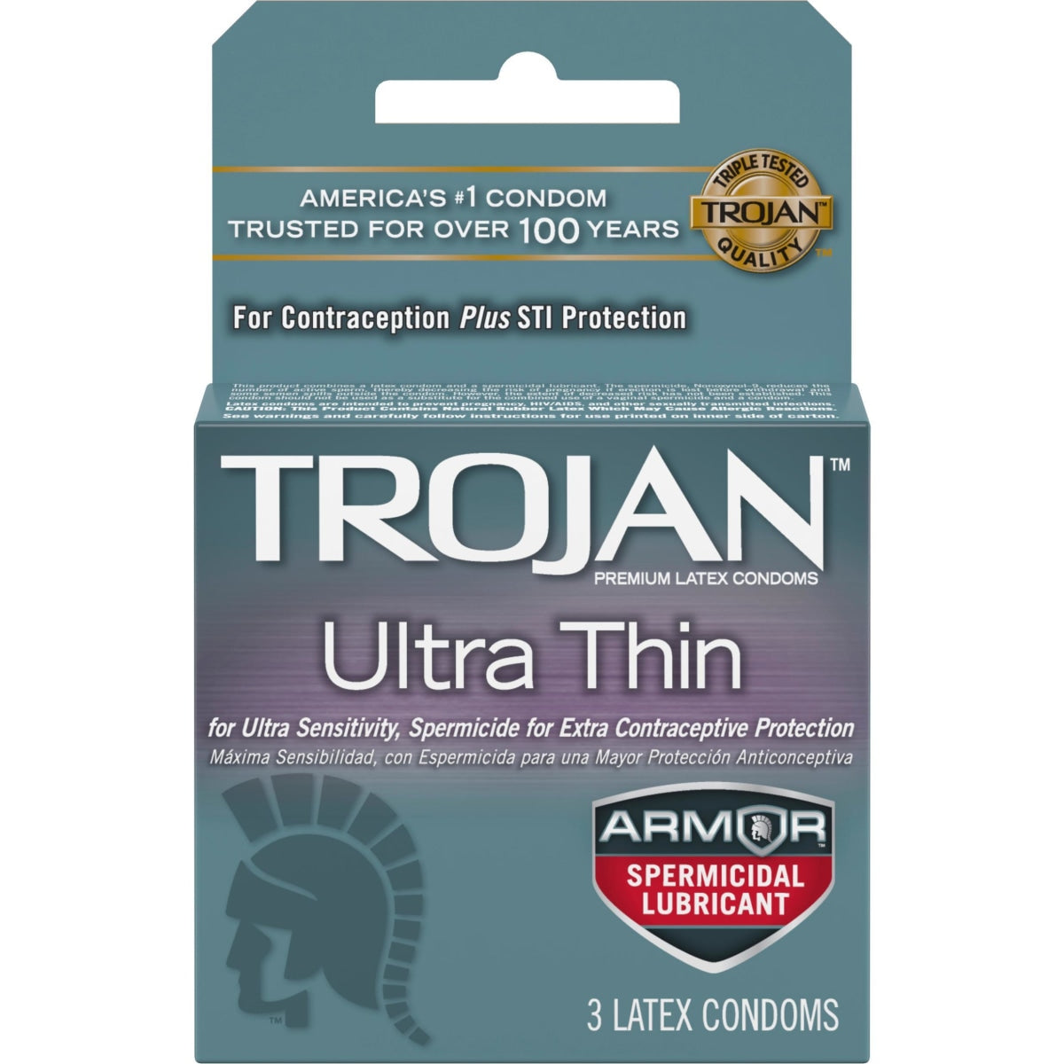 Trojan Ultra Thin Armor 3pk Spermicidal Intimates Adult Boutique