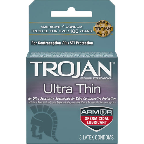 Trojan Ultra Thin Armor 3pk Spermicidal Paradise Products Condoms