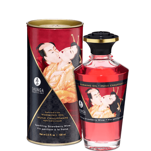 Warming Massage Oil Strawberry 3.5 Oz Shunga Bath & Body